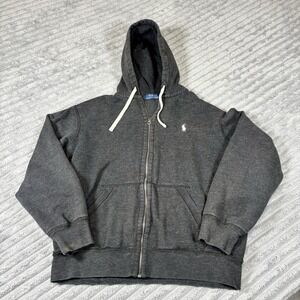 Vintage 90s Ralph Lauren Mens Large Faded Heavyweight Full Zip Hoodie Sweatshirt